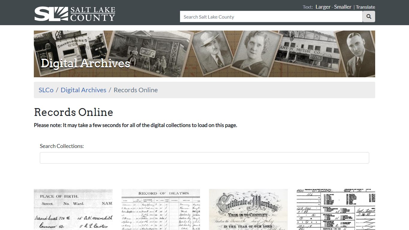 Records Online - Digital Archives | SLCo - Salt Lake County, Utah